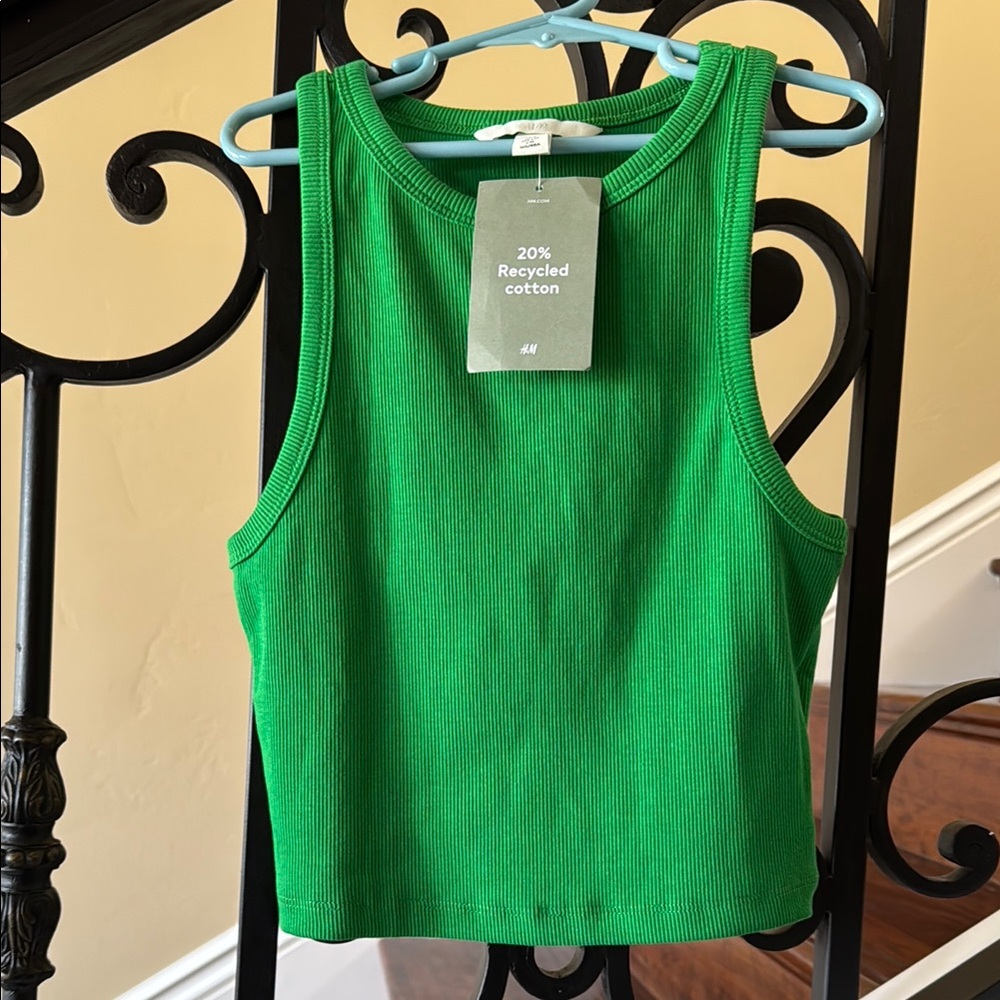 H&M Green Fitted Crop Tank Top